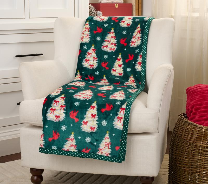 Kringle Express Holiday Printed Throw w/ Trim