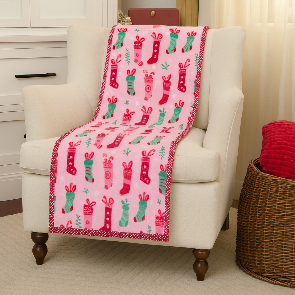 Kringle Express Holiday Printed Throw w/ Trim