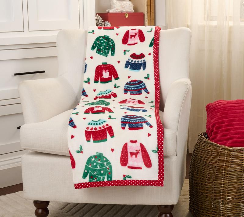 Kringle Express Holiday Printed Throw w/ Trim