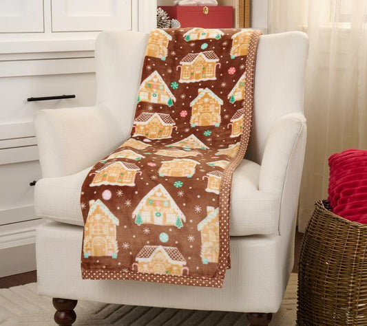 Kringle Express Holiday Printed Throw w/ Trim